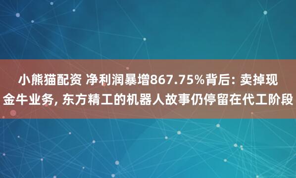 小熊猫配资 净利润暴增867.75%背后: 卖掉现金牛业务, 东方精工的机器人故事仍停留在代工阶段